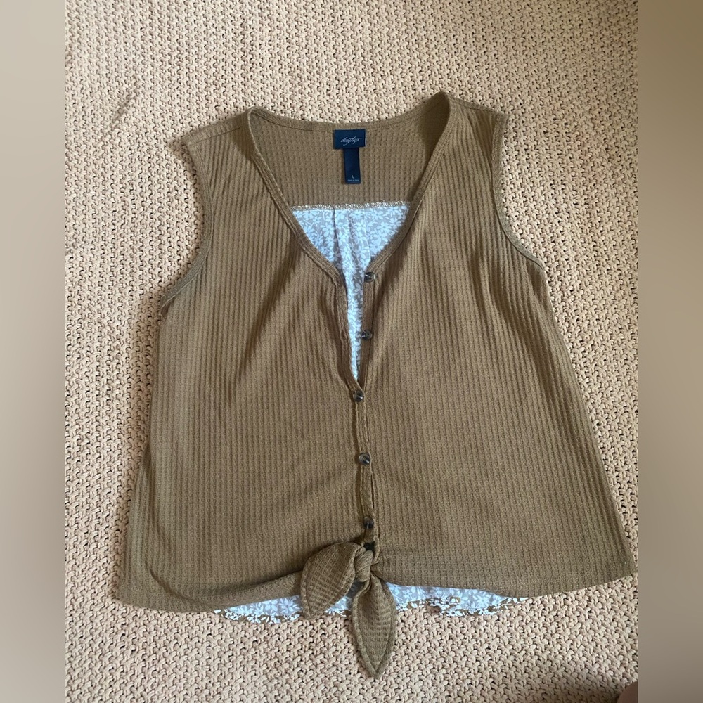 Daytrip Tan Ribbed Tank Top With Floral Back